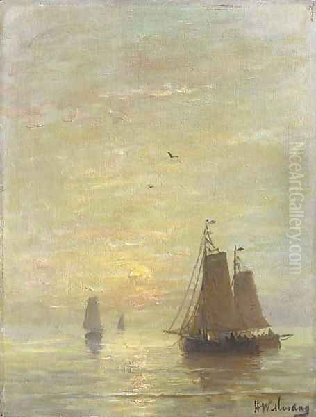 A calm sea at sunset Oil Painting by Hendrik Willem Mesdag