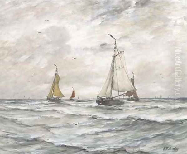 De Scheveningen 86 Scheveninger Bomschuiten Oil Painting by Hendrik Willem Mesdag