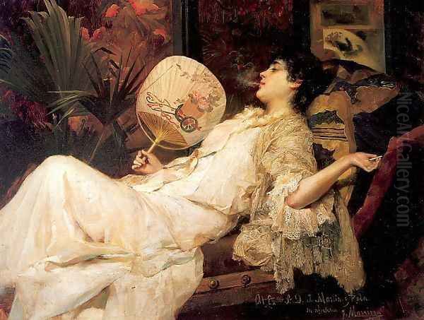 Young Woman Resting 1894 Oil Painting by Francisco Masriera y Manovens