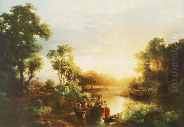 Fishermen 1851 Oil Painting by Karoly, the Elder Marko