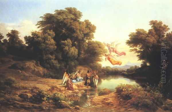 The Baptism of Christ in the River Jordan 1840-41 Oil Painting by Karoly, the Elder Marko