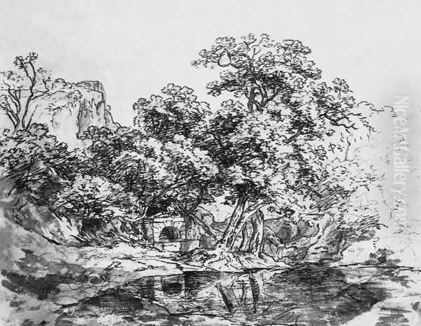 Landscape Sketch with a Lake Oil Painting by Karoly, the Elder Marko