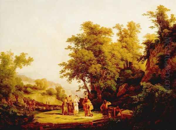 Biblical Scene The Meeting of Jacob and Laban 1832 Oil Painting by Karoly, the Elder Marko