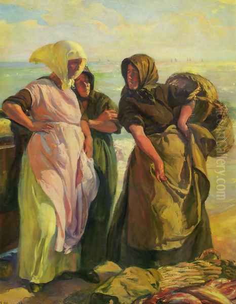 Pescadoras Oil Painting by Jose Mongrell Torrent