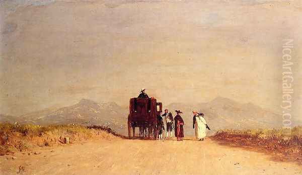 A Journey's Pause in the Roman Campagna Oil Painting by Jervis McEntee