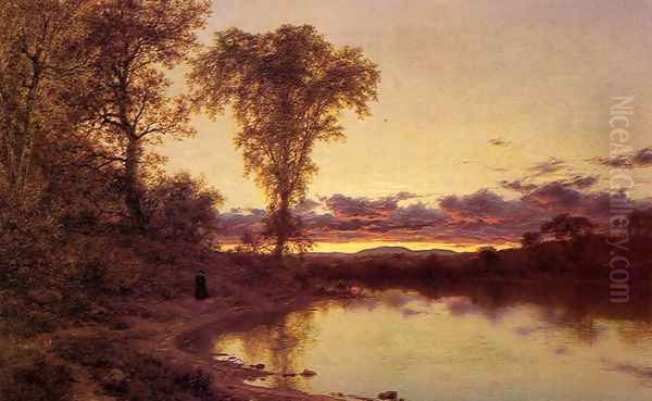 Twilight, a Stroll by the Shore Oil Painting by Jervis McEntee