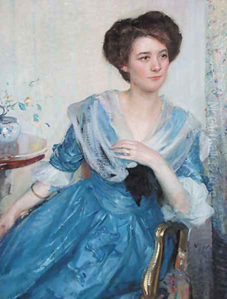 Woman in Blue Dress Oil Painting by Richard Emil Miller