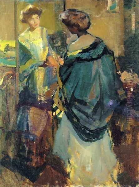 Woman Looking in a Mirror Oil Painting by Richard Emil Miller