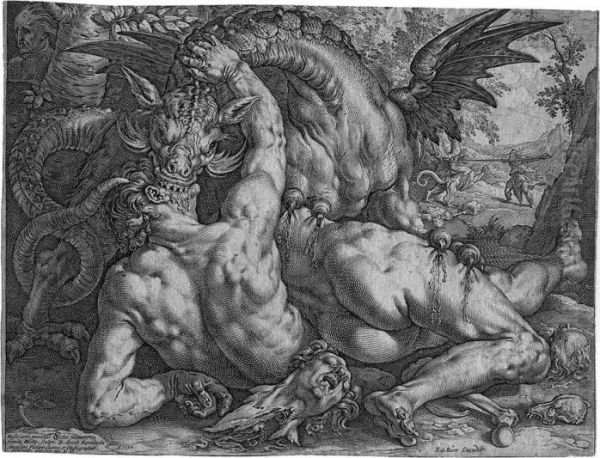 Drachen Vernichtet Die Freunde Des Cadmus Oil Painting by Hendrick Goltzius