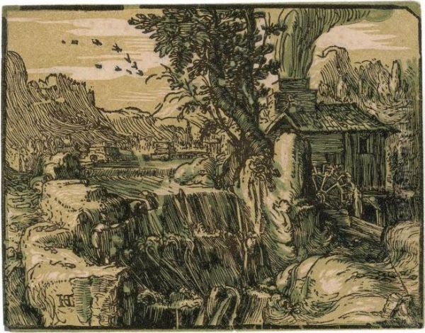 Landscape With Waterfall Oil Painting by Hendrick Goltzius