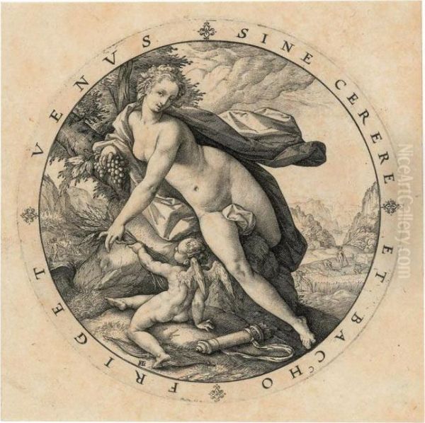 Venus And Cupid Oil Painting by Hendrick Goltzius