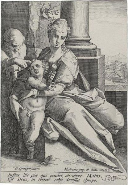 Holy Family Before The Column Oil Painting by Hendrick Goltzius