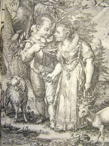 Children In A Garden Oil Painting by Hendrick Goltzius