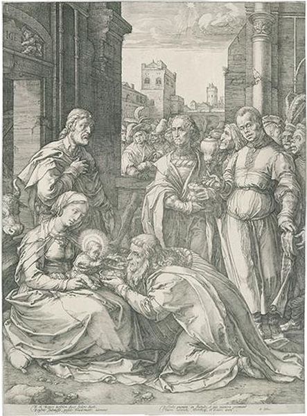 Two Engravings From The Life Of The Virgin. Oil Painting by Hendrick Goltzius