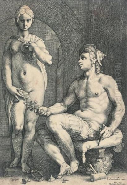 Pygmalion And Galatea Oil Painting by Hendrick Goltzius