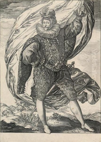 The Standard-bearer Standing, Facing Right Oil Painting by Hendrick Goltzius