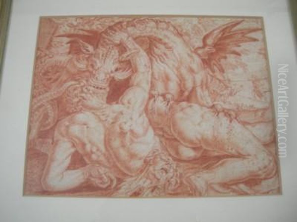 Il Dragone Che Divora I Compagni Di Cadmo Oil Painting by Hendrick Goltzius