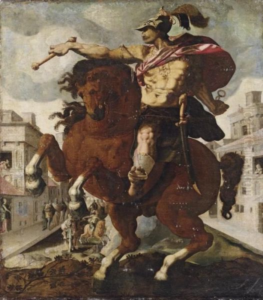 Marcus Curtius Oil Painting by Hendrick Goltzius