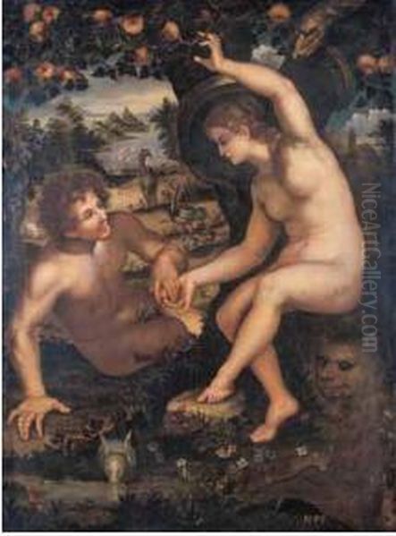 Adamo Ed Eva Nel Paradiso Terrestre Oil Painting by Hendrick Goltzius