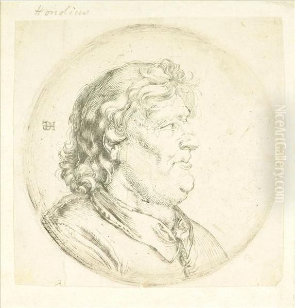 Bust Of A Man Witha Bulbous Noseetchingunframed15cm X 15cm Oil Painting by Hendrick Goltzius