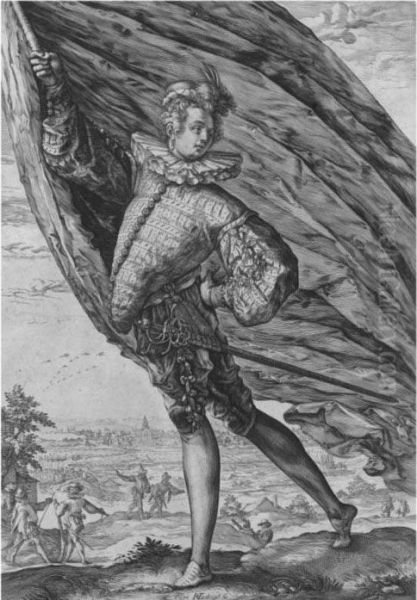 The Great Standard-bearer (hollstein 255; Strauss 253) Oil Painting by Hendrick Goltzius