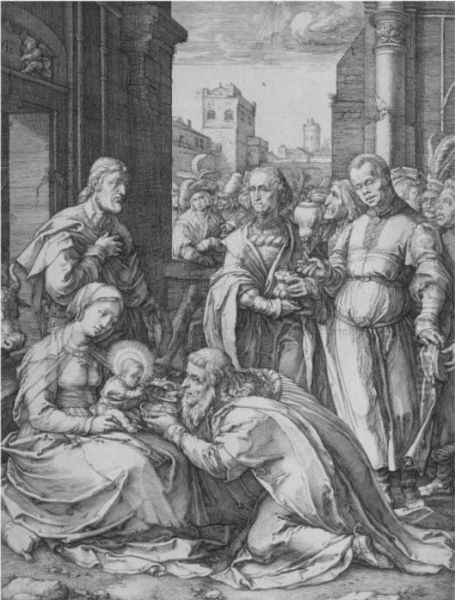 The Adoration Of The Magi (holl. 13; S. 320) Oil Painting by Hendrick Goltzius