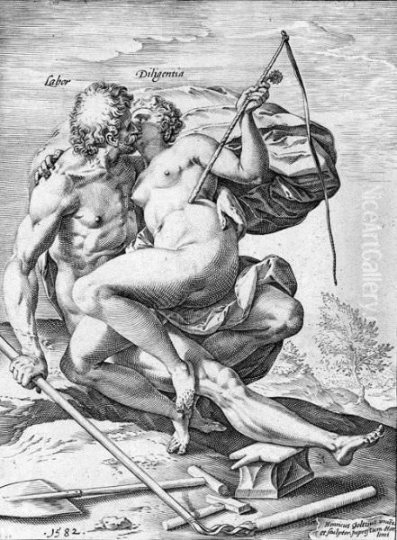 Labor Und Diligentia Oil Painting by Hendrick Goltzius