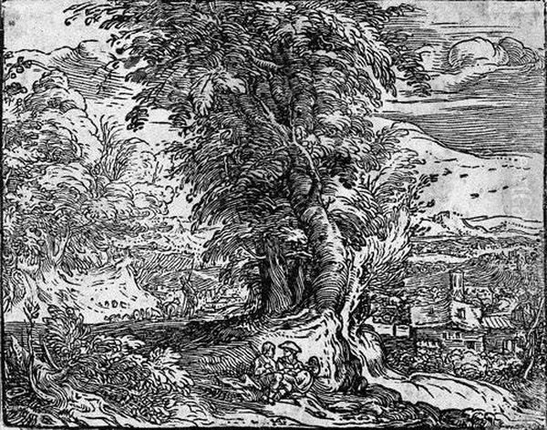 Die Landschaft Mit Den Baumen Oil Painting by Hendrick Goltzius