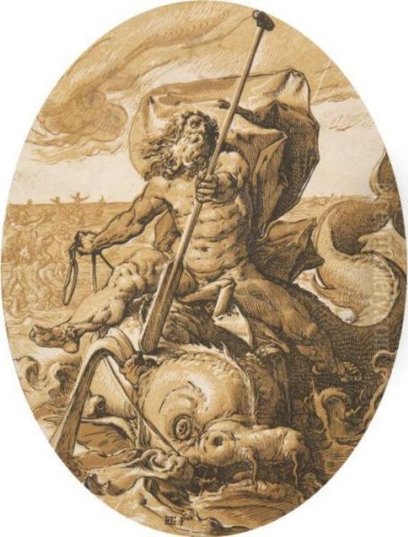 Neptune (hollstein 367; Strauss 421; Bialler 27) Oil Painting by Hendrick Goltzius