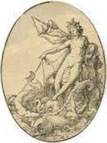 Two Chiaroscuro Woodcuts Depicting Neptune And Venus. Ca. 1590 Oil Painting by Hendrick Goltzius