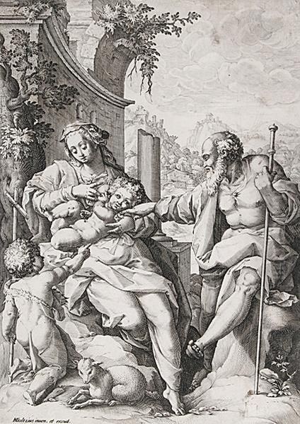 Die Heilige Familie Mit Dem Johannesknaben Oil Painting by Hendrick Goltzius