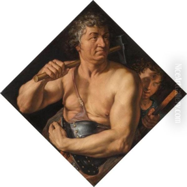 Allegorical Portrait Of Jan 
Govertsz. Van Der Aar As Vulcan In His Forge Oil Painting by Hendrick Goltzius