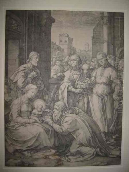 The Adoration Of The Magi Oil Painting by Hendrick Goltzius