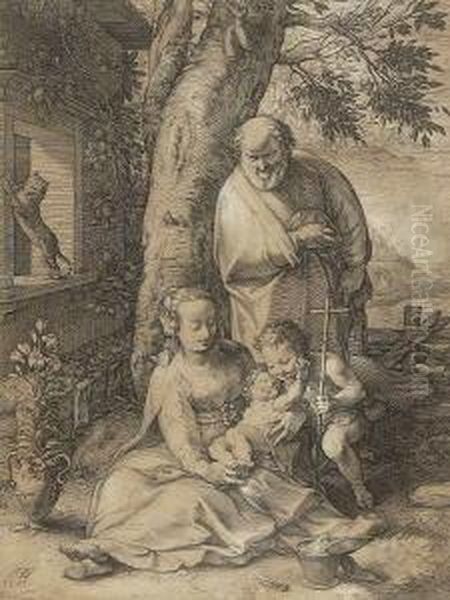 Die Heilige Familie Mit Den
 Kirschen. Oil Painting by Hendrick Goltzius