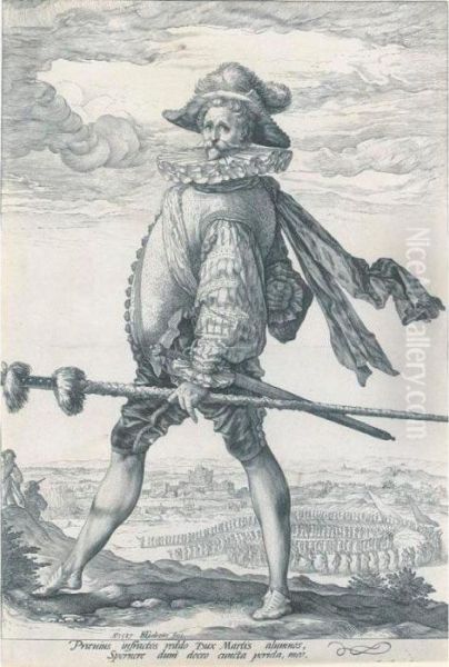 The Captain Of The Infantry Marching To The Left (b. 126; H. 254; S. 252) Oil Painting by Hendrick Goltzius