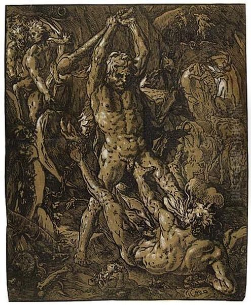 Hercules Killing Cacus Oil Painting by Hendrick Goltzius