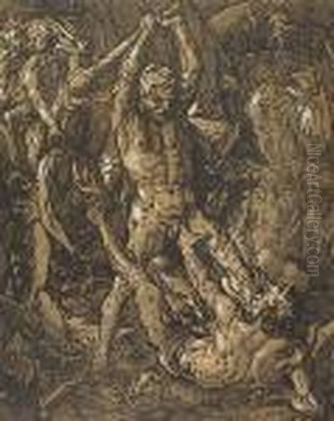 Hercules And Cacus Oil Painting by Hendrick Goltzius