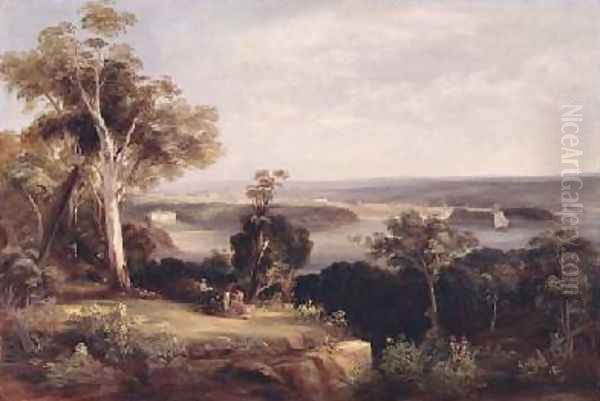 Wooded landscape with a distant view of Sydney Oil Painting by Conrad Martens