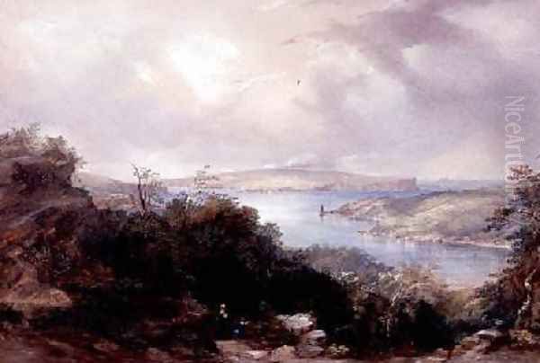 Sydney harbour looking towards the North Head Oil Painting by Conrad Martens