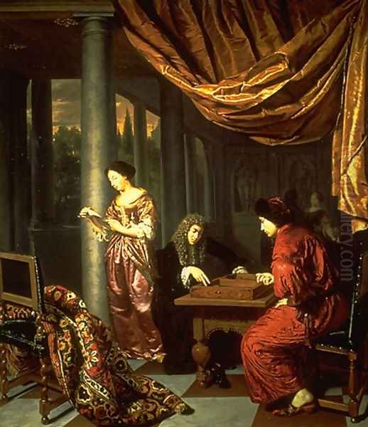 Interior with figures playing Tric Trac Oil Painting by Frans van Mieris