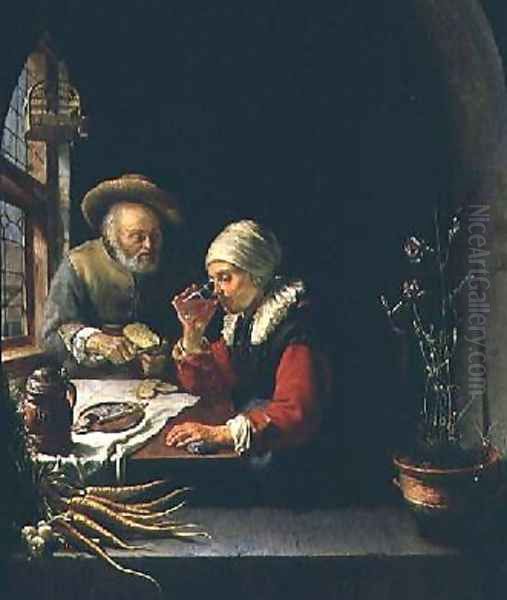 An Elderly Couple Eating Oil Painting by Frans van Mieris