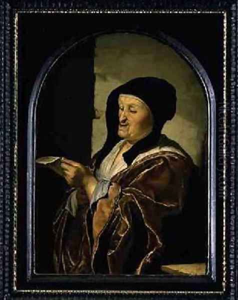 Old woman singing 1677 Oil Painting by Frans van Mieris