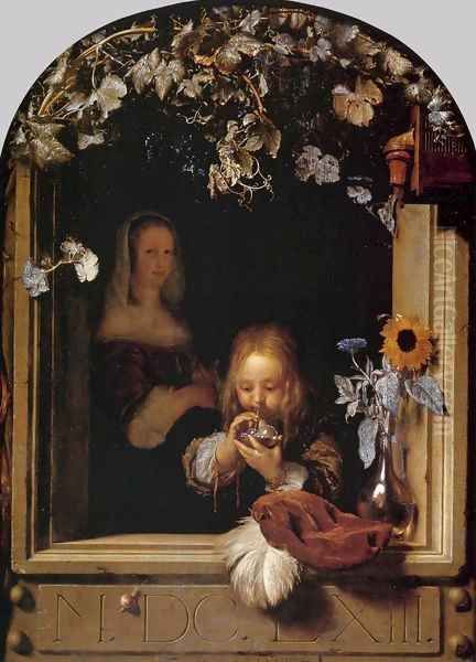 Boy Blowing Bubbles Oil Painting by Frans van Mieris