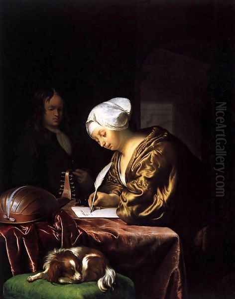 Woman Writing a Letter Oil Painting by Frans van Mieris