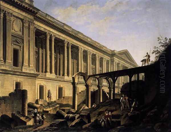 Clearing the Area in front of the Louvre Colonnade (1) c. 1760 Oil Painting by Pierre-Antoine de Machy