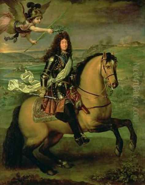 Equestrian Portrait of Louis XIV 1638-1715 Crowned by Victory 1692 Oil Painting by Pierre Mignard