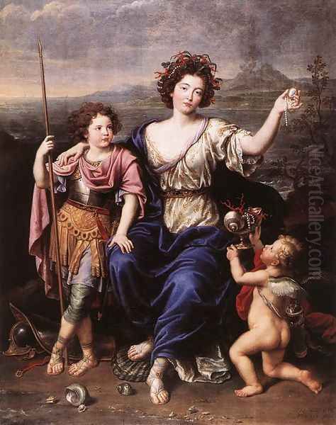 The Marquise de Seignelay and Two of her Children 1691 Oil Painting by Pierre Mignard