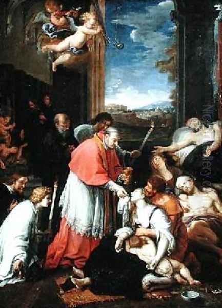 St Charles Borromeo 1538-84 Administering the Sacrament to Plague Victims in Milan in 1576 Oil Painting by Pierre Mignard