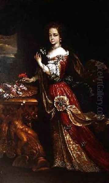 Portrait of a lady possibly Henrietta Anne Duchess of Orleans 1644-70 daughter of Charles I Oil Painting by Pierre Mignard