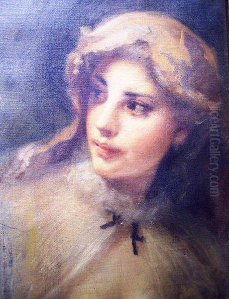 Young Lady 
 Head And Shoulders, Wearing A Lace Cap And Shawl Oil Painting by Frederick Goodall